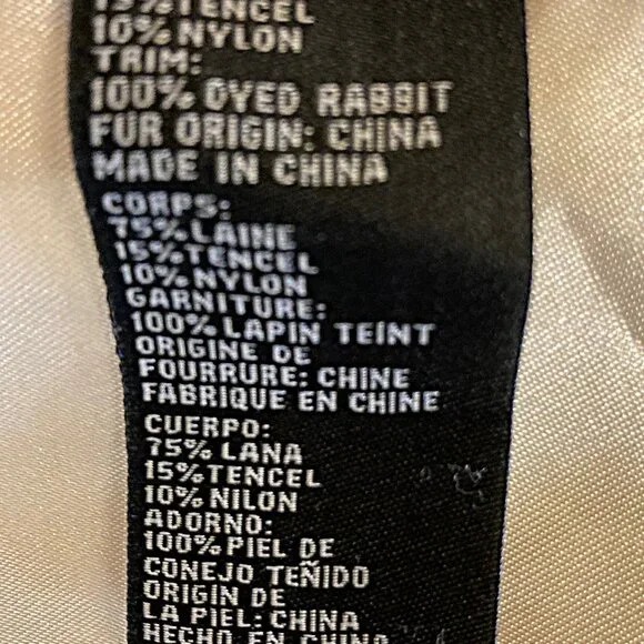 Elegant Cream Double-Breasted Women's Coat Bebe Rabbit Fur Large - Picture 11 of 12